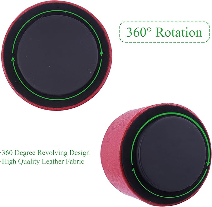 Round Leather Art Supply Organizer,Remote Control Holder,360 Degree Spinning,Multi-Functional Pencil Holder,4 Compartments Desktop Stationary Organizer(1-Lichee Red)