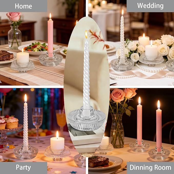 Mushroom-Shaped Candle Holders Set of 4 for Table Centerpiece, Glass Tealight Candlestick Holder for Wedding Party Decor, Vintage Tea Lights Candle Holder for Home Decoration (Clear)