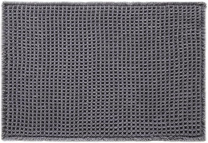 Triohero Waffle Bath Mat, Boho Bathroom Rugs Non Slip Washable, Ultra Soft Super Absorbent Quick Dry Farmhouse Bathroom Decor, 24" x 36", Dark Grey