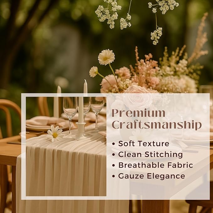 6 Pack Ivory 10FT Cheesecloth Table Runner –120 Inch White Gauze Table Runners for Wedding, Bridal Shower, Elegant Rustic Boho Reception Décor