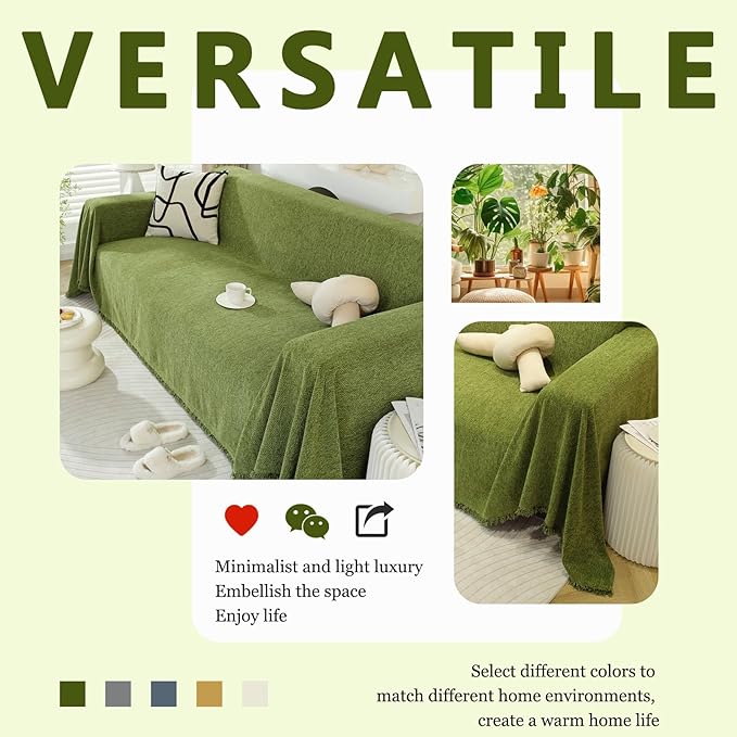 DREAMINGO Sofa Covers Herringbone Jacquard Modern Minimalism Couch Cover Wear Resistant Green Futon Couch Cover for 3 Cushion Couch Sofa Pet Friendly Washable Sofa Slipcovers for Dogs, 71"x134"