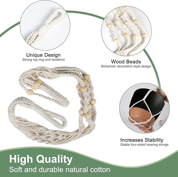 Vanslogreen 41.5 Inch Macrame Plant Hanger Indoor Outdoor with 12 Inch Flower Pot, Hanging Planter for Plants Holder with Wood Beads for Boho Home Decor (Ivory+Black)