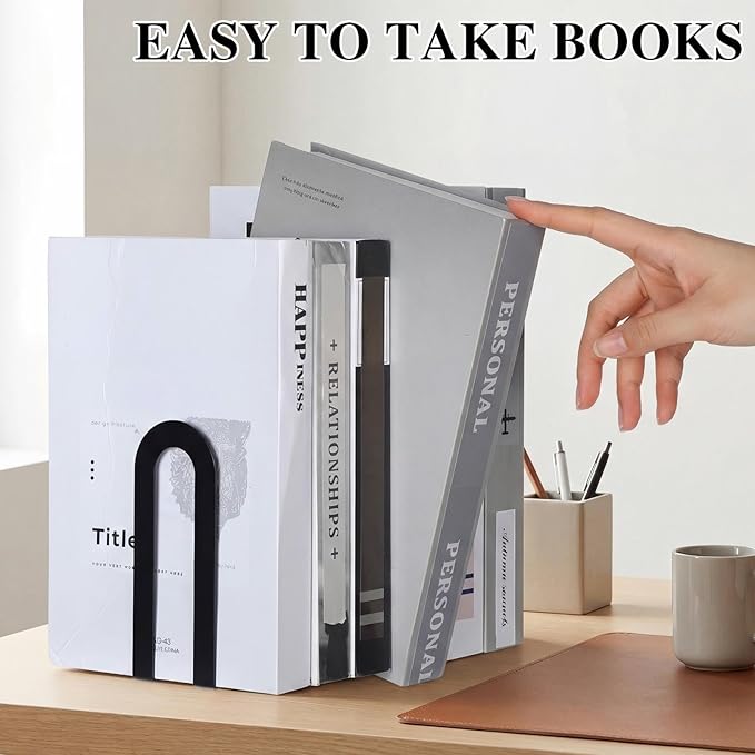 Chunful 12 Pcs Modern Metal Book Ends for Shelves Decorative Small Bookends Book Shelf Organizer Minimalist Design Stopper to Hold Books for Office (Round,Black)