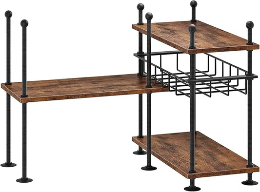 HOOBRO Kitchen countertop Organizer, 4-Tier Adjustable Kitchen Storage Shelf with Rods & Leveling Feet, 3 Configurations, for Cabinet, Countertop, Bathroom, Office, Rustic Brown and Black BF21TL01