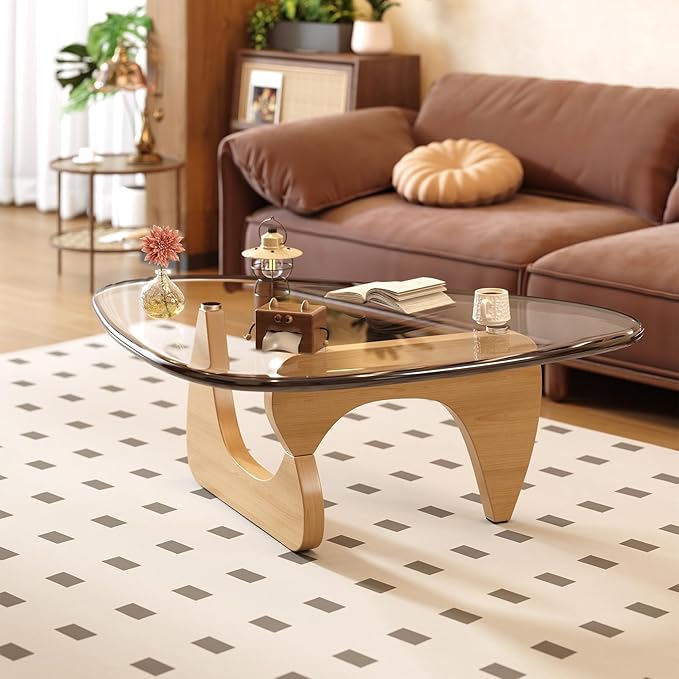 Coffee Table for Living Room Mid Century Modern Center Small Table with Glass Top and Wood, Original Transparent(45 Inch)