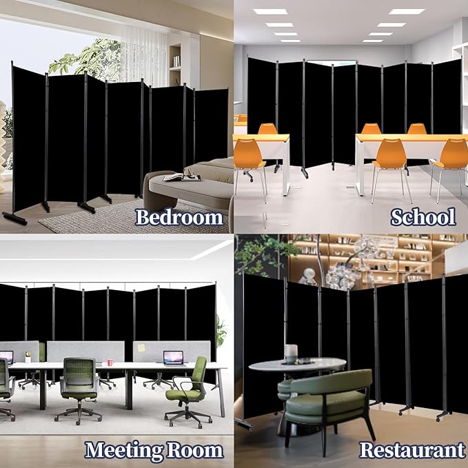 Room Divider Folding Privacy Screens with Lockable Wheels, 176'' Fabric Partition Room Dividers Freestanding Room Divider Panel for Room Separation, Wall Divider Space Separator for Home Office Studio