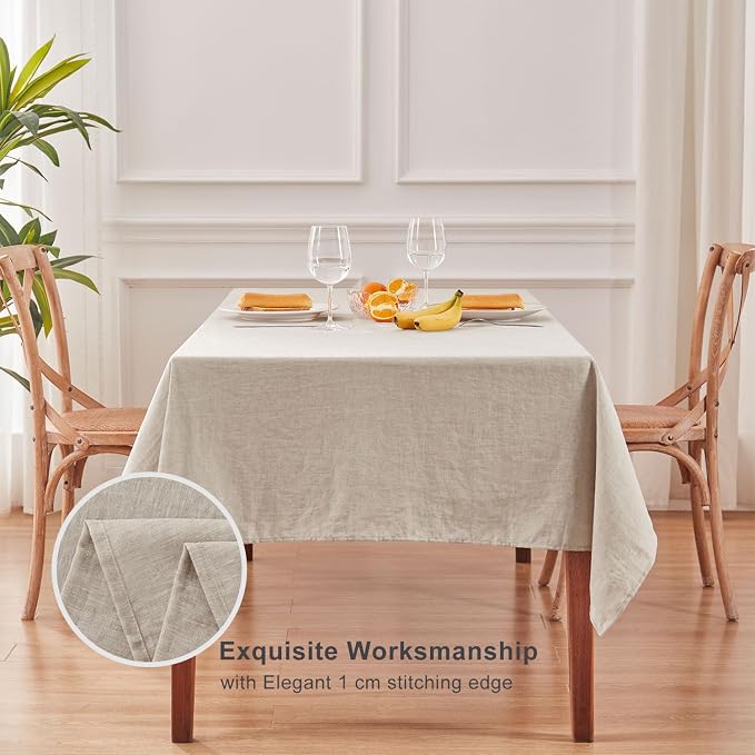 TOSMO 100% French Linen Tablecloth, Washable Farmhouse Rectangle Table Cloth for Kitchen, Dining, Party, Cocktail, Indoor and Outdoor Daily Use(60''x108'',Natural Linen)