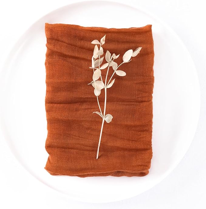 DeZerlor 30 Pack Terracotta Cheesecloth Napkins Burnt Orange Summer Cloth Napkins Set of 30 Dinner Napkins Bulk 21x21 Inches for Wedding Bridal Shower Baby Shower Parties