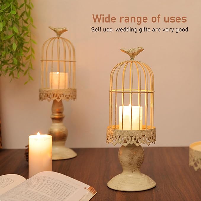 1 Pcs Birdcage Candle Holder, Vintage Bird Cage Decor, Decorative Wedding Candle Centerpieces for Bedroom Restaurant Tables Home (L)