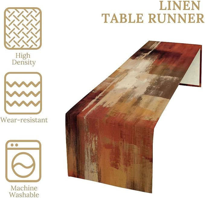 Burnt Orange Abstract Art Contemporary Table Runner,Modern Neutral Decorative Pattern Table Runner for Coffee Table Dining Room Table Bedroom Party Holiday Decor 13x90inch