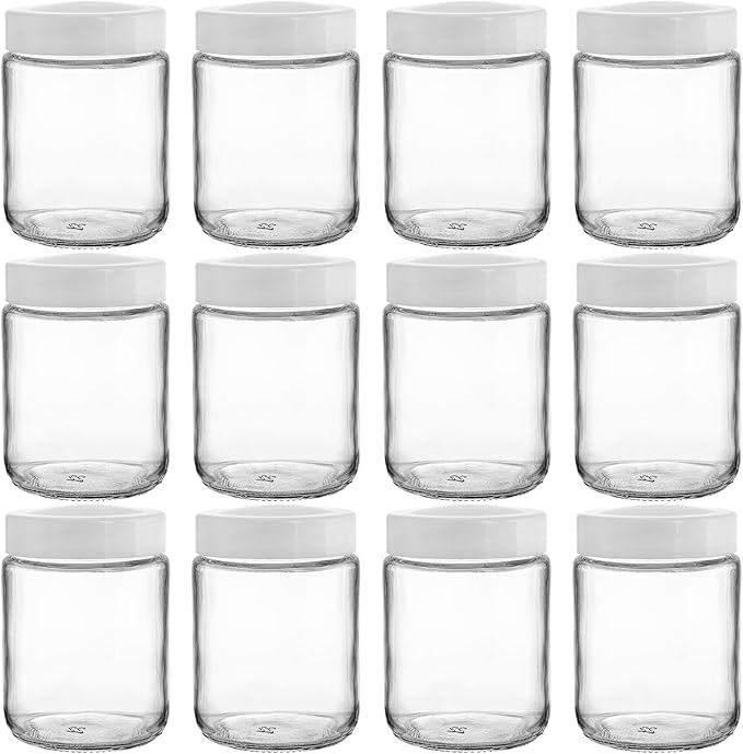 12 Pack Glass Mason Jars, 8 oz Regular Mouth Small Glass Canning Jars Storage Containers with Airtight Lids for Jelly, Jam, Honey, Beans, Pickles, Spice, Yogurt, Food Storage