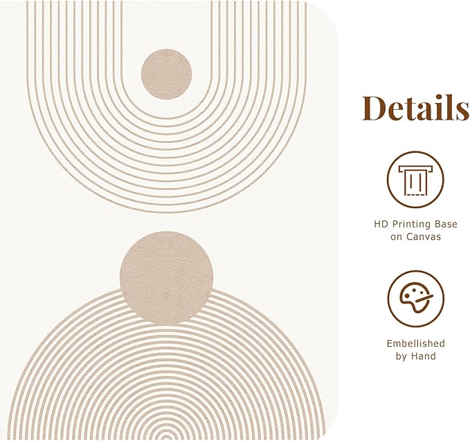 SAFERRYHOME Large Boho Abstract Wall Art Set of 3, Mid Century Neutral Framed Canvas Print Beige Modern Wall Decor, Geometric Line Artwork for Living Room Bedroom Office,Ready to Hang, 24"x36"