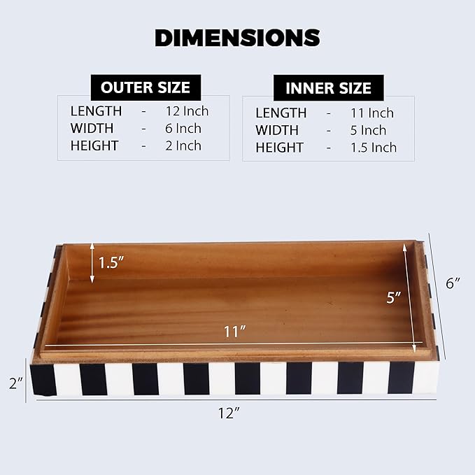 Handicrafts Home Large Decorative Storage Box with Lid, Black and White Coffee Table Storage Box, Remote Control Holder, Keepsake Storage Box for Living Room & Shelf Decor, Puzzle Check 12x6x2