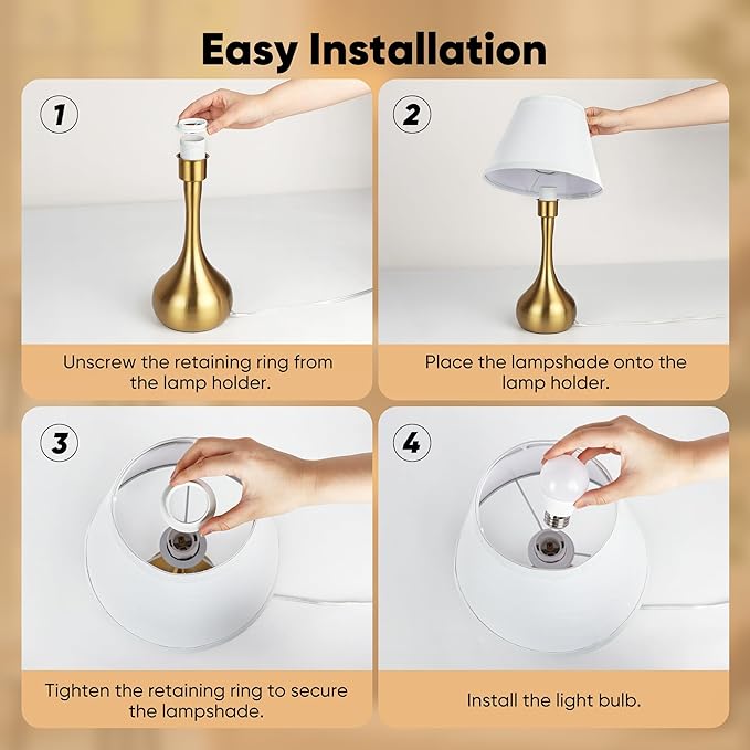 17” Touch Table Lamp for Bedroom Set of 2, 3-Way Dimmable Bedside Lamp for Nightstand, Modern Metal Desk Lamp with Linen Shade for Living Room, Kids Reading, Dorm, Home Office Decor, Bulb Included