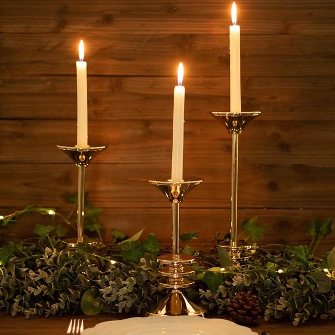 Efavormart Set of 3 | Gold Metal Taper Candlestick Holders, 3 Disk Pedestal Design Candle Stands - 9", 11", 13"