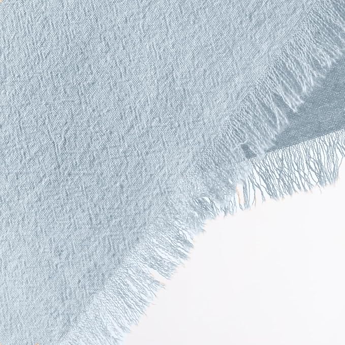 DeZerlor 6 Pack Grey- Blue Cotton Linen Napkins with Fringe Summer Cloth Napkins Set of 6 Boho Handmade Dinner Napkins Bulk for Wedding Bridal Baby Shower Parties, 17 x 17 Inches