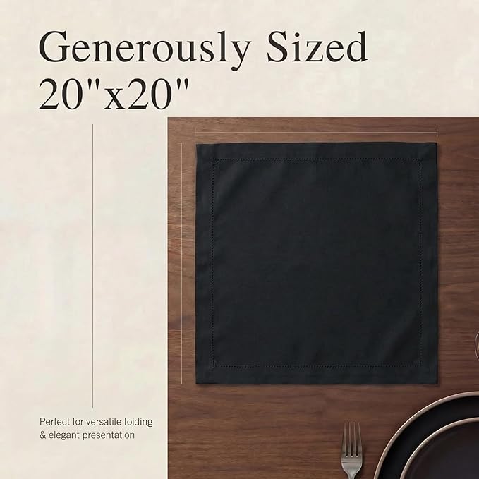 Urban Villa Cloth Napkins 100% Cotton Highly Absorbent Washable Durable Reusable Premium Dinner Napkins Ideal for Gifts for Mothers Day Hotel Farmhouse Parties - Black (20" x 20", Set of 12)