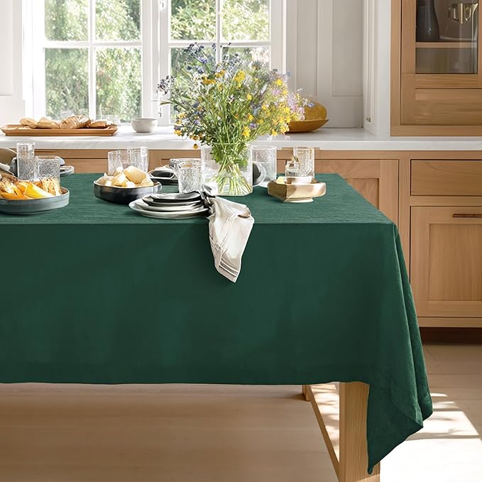 Linen World Linen Tablecloth,100% French Linen Green Tablecloth 90" x 60" Inch,Washable Rectangular Tablecloth for Dining,Outdoor,Weddings and Restaurants,Decorative Thanksgiving Christmas