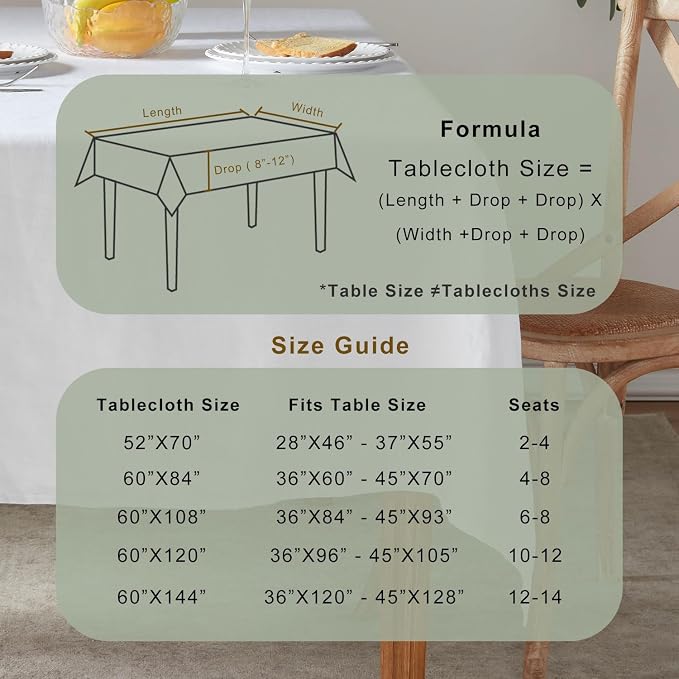 TOSMO 100% French Linen Tablecloth, Washable Farmhouse Rectangle Table Cloth for Kitchen, Dining, Party, Cocktail, Indoor and Outdoor Daily Use(52''x70'',White)