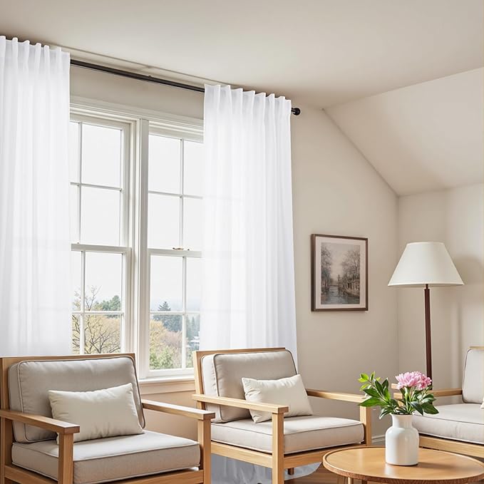 KOUFALL White Linen Curtains 132 Inches Long for Living Room Extra Long 2 Panels Set Boho Farmhouse High End Semi Sheer Light Filtering Large Window Curtain Drapes for Family Room,132 in Length,11 FT