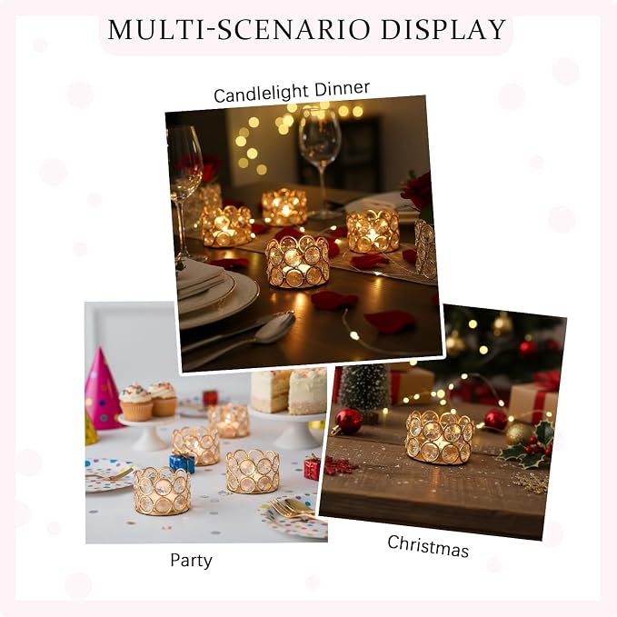 48PCS Gold Crystal Tea Light Candle Holders for Wedding Centerpieces,Votive Candle Holders Bulk Metal Candle Centerpiece for Dining Table Party Valentine's Day Decor (Candle Excluded)