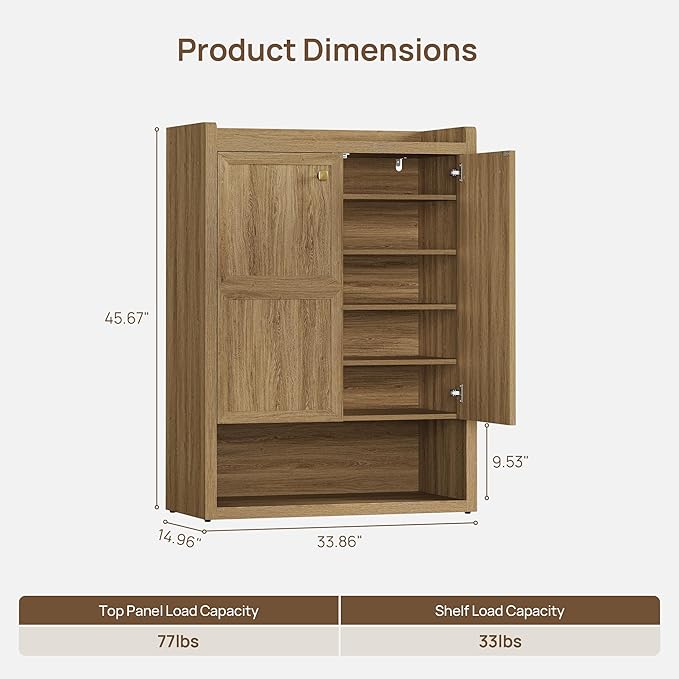 SICOTAS Shoe Cabinet Storage for Entryway - 72-Pair Shoe Cabinets with Doors and Adjustable Shelves, Modern Large 7-Tier Shoes Storage Cabinet for Mudroom Closet Hallway Living Room, Brown Oak, 3PCS