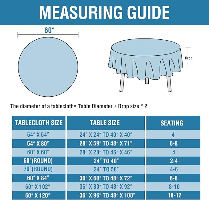 H.VERSAILTEX Linen Textured Tablecloth Round 60 inch Waterproof Decorative Table Cloth Spill-Proof Linen Look Cover for Party Table Extra Soft and Thick Fabric Wrinkle Free, Heather Aqua