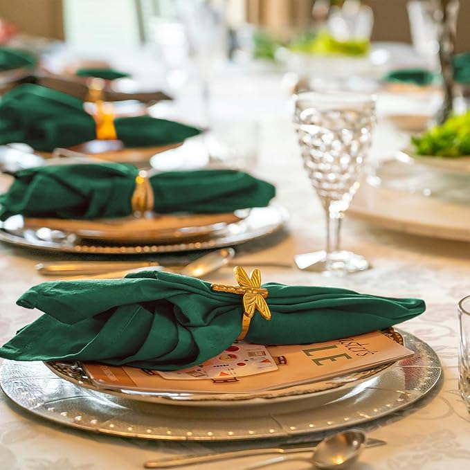 36 Pack Dark Green Handmade Cloth Napkins 12 x 12 Inch Cotton Linen Napkins with Fringe, Washable and Reusable Napkins, Soft Rustic Boho Fringe Cloth Napkins for Dinners,Parties, Wedding