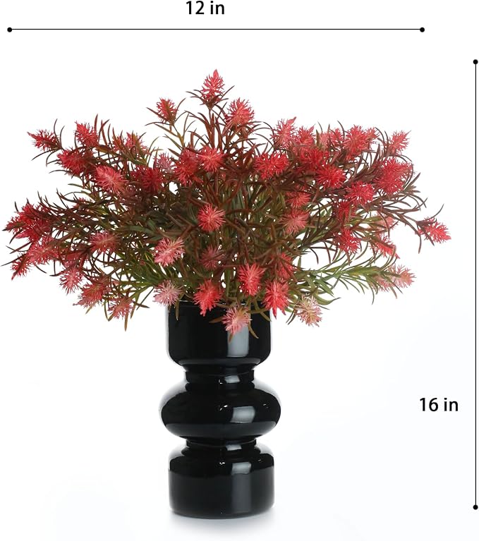Artificial Flower Arrangement in Black Glass Vase, Home Decor，Modern Centerpiece, 11 x 11 x 16 inches (Thistle Blooms)