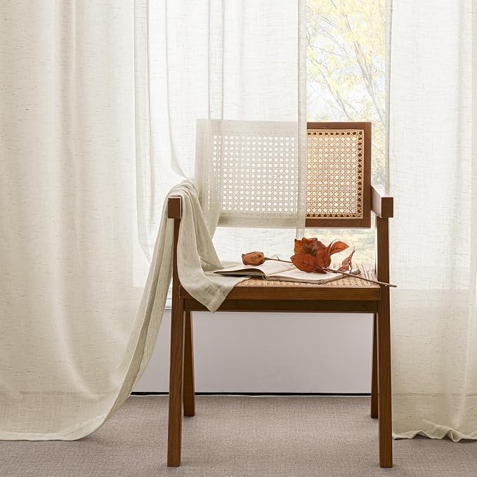 Ivory Linen Blend Short Kitchen Curtains 45 Inch Length 2 Panel Set Semi Sheer Light Filtering Back Tab Rod Pocket Drapes Modern Farmhosue Small Curtains for Cafe Bathroom Living Room 45 Inches Long