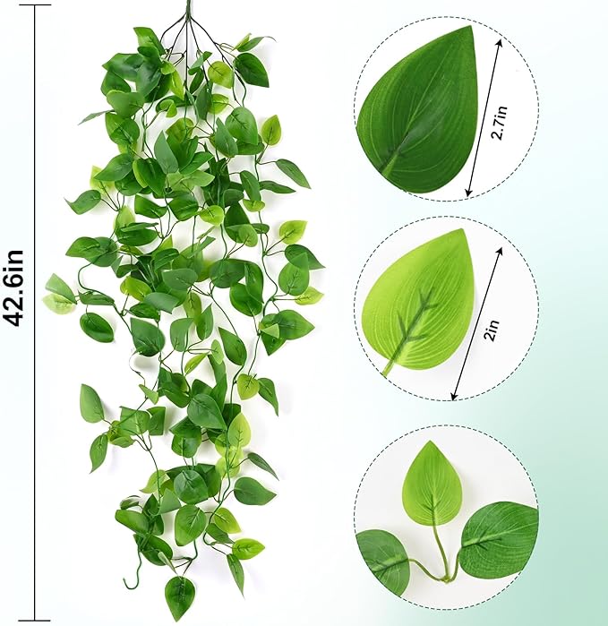 Waipfaru Fake Hanging Plants, 8pcs Artificial Hanging Plant, Faux Ivy Pothos Vines Greenery for Wall Home Bedroom Living Room Aesthetic Kitchen Office Aesthetic Kitchen Indoor Outdoor Decor