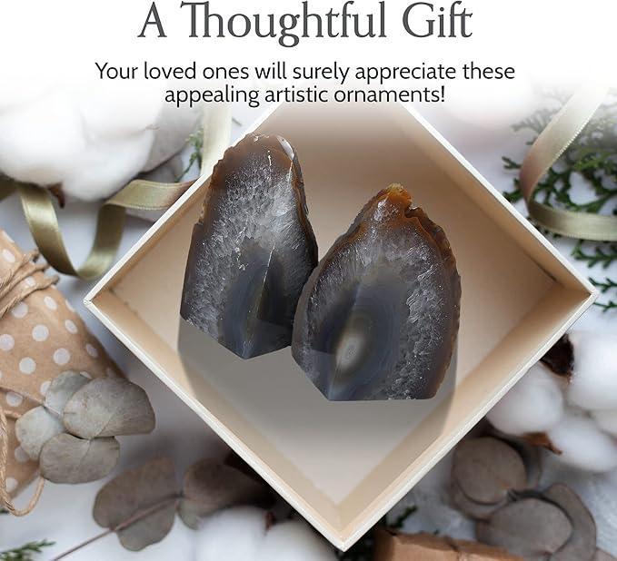 Nature's Decorations Natural Agate Bookends - A-Quality XL Heavy Duty Geode, Earth Tone & Neutral Shelf Decor, Crystal Gift, 1 Pair (6-8 lbs)