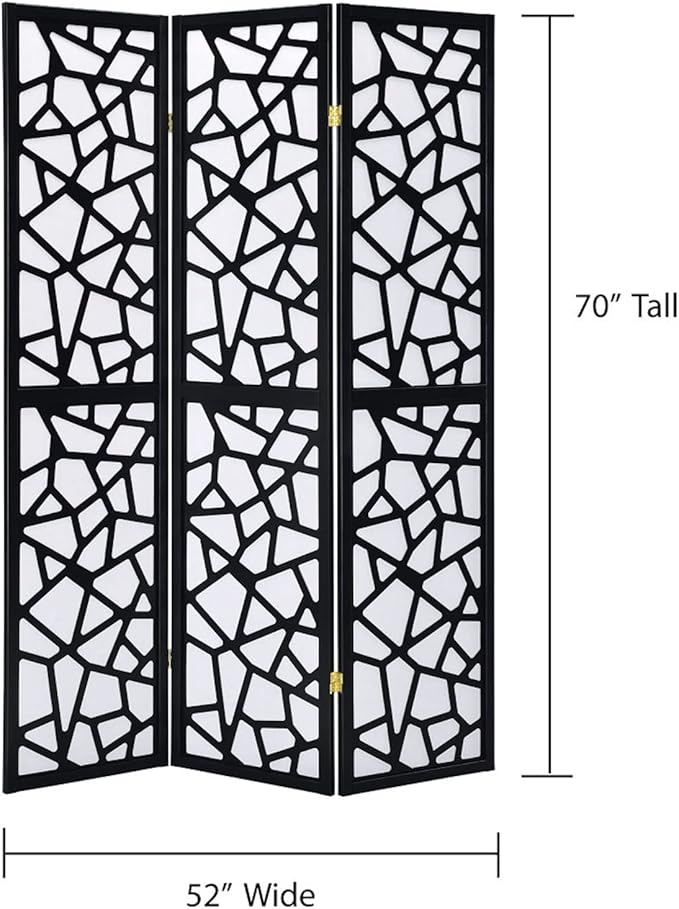 Legacy Decor 3 Panel Room Divider Privacy Screen with Mosaic Cuts Black Color