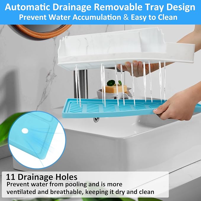 Bathroom Counter Organizer, Large Silicone Toothbrush Holders for Bathrooms with 3PCS Qtip Holder, Detachable Bathroom Organizer Countertop Toothbrush and Toothpaste Holder Makeup Organizer for Vanity