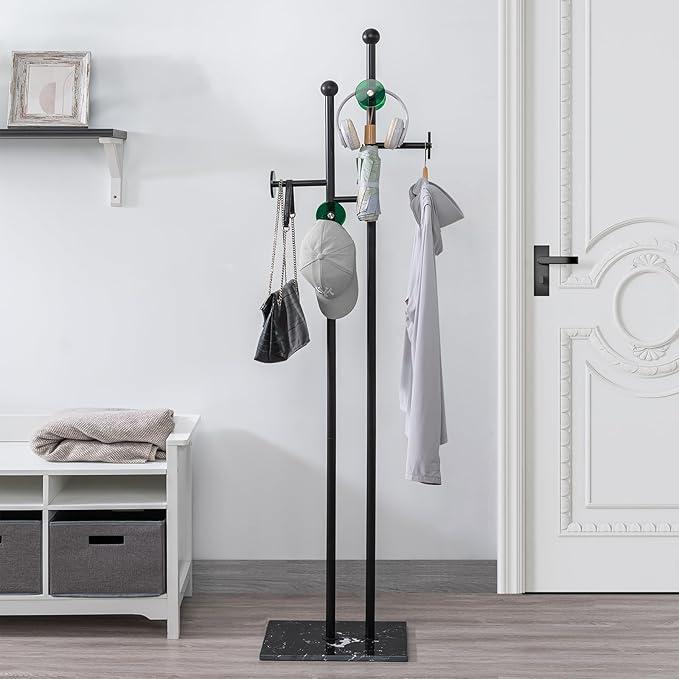 JIAYUEJU Free Standing Coat Rack with Marble Base & 8 Hooks Heavy Duty Clothes Rack for Entryway Bedroom Living Room Hotel 14.96 x 10.24 x 68.9 Inches (Black)