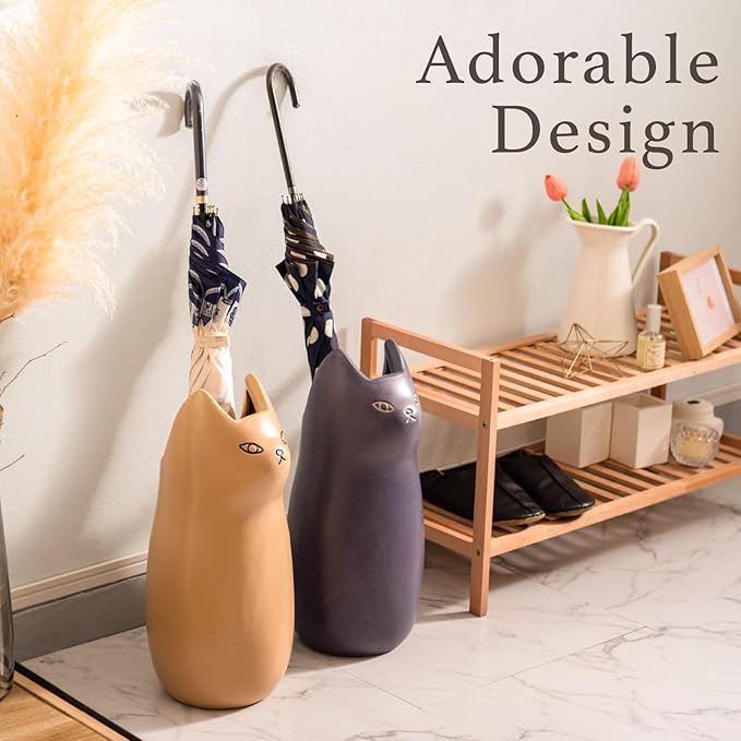 PaletteLife Cat Umbrella Stand, Compact Ceramic Umbrella Holder for Entryway, Cute Scandinavian Decorative Umbrella Rack, Purple