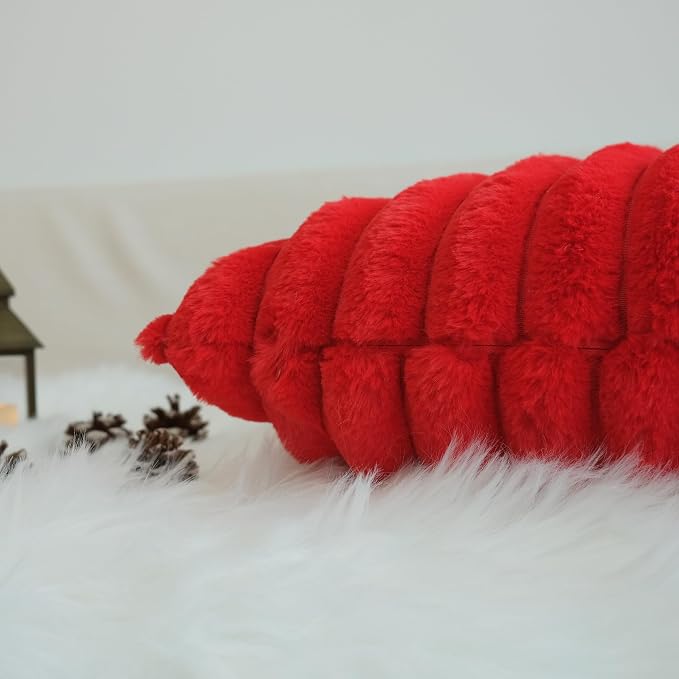 JOJUSIS Pack of 2 Faux Fur Plush Decorative Throw Pillow Covers Couch Cushion Case Soft Pillowcases (Red, 18 x 18-Inch)