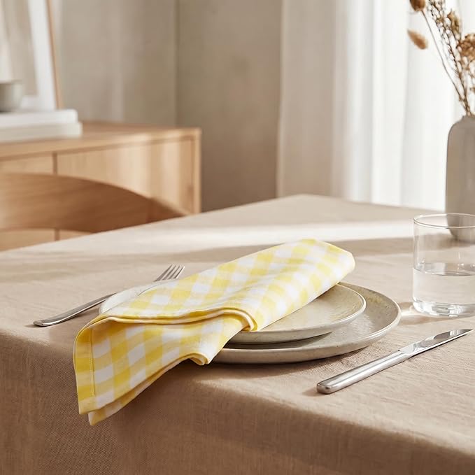 Urban Villa Cloth Napkins 100% Cotton Highly Absorbent Washable Durable Reusable Premium Dinner Napkins Ideal for Gifts for Mothers Day Hotel Farmhouse Parties - Yellow/White (20" x 20", Set of 12)
