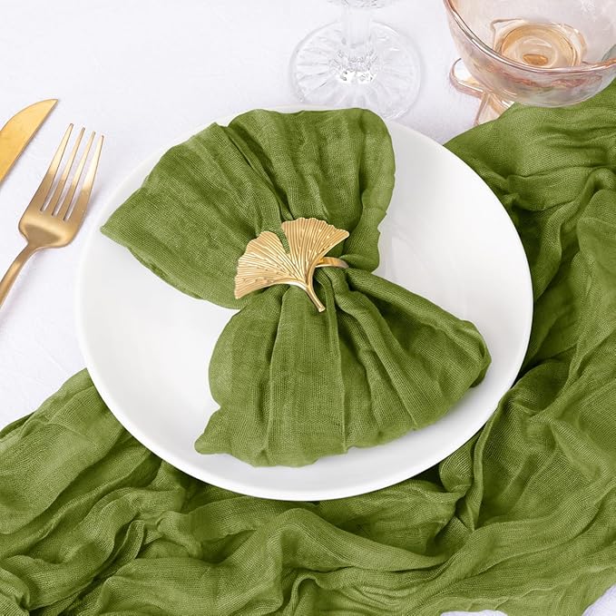 DeZerlor 50 Pack Olive Green Cheesecloth Napkins Summer Cloth Napkins Set of 50 Dinner Napkins Bulk 21x21 Inches for Wedding Bridal Shower Baby Shower Parties