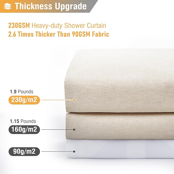 BTTN Fabric Shower Curtain, Linen Textured Heavy Duty Polyester Cloth Shower Curtain Set with 12 Plastic Hooks, Hotel Luxury Waterproof Decorative Shower Curtains for Bathroom - 72"x72" - Beige/Cream