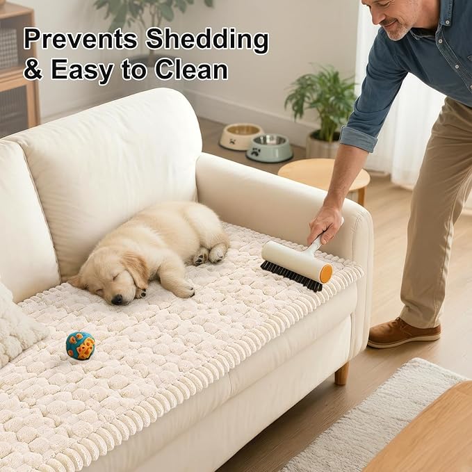 Smiry Couch Covers for Dogs Washable, Non Slip Fuzzy Pet Couch Covers for Sofa, Soft Thick Sofa Slipcovers Furniture Protector Pet Friendly (Cream, 27.6" x 88")