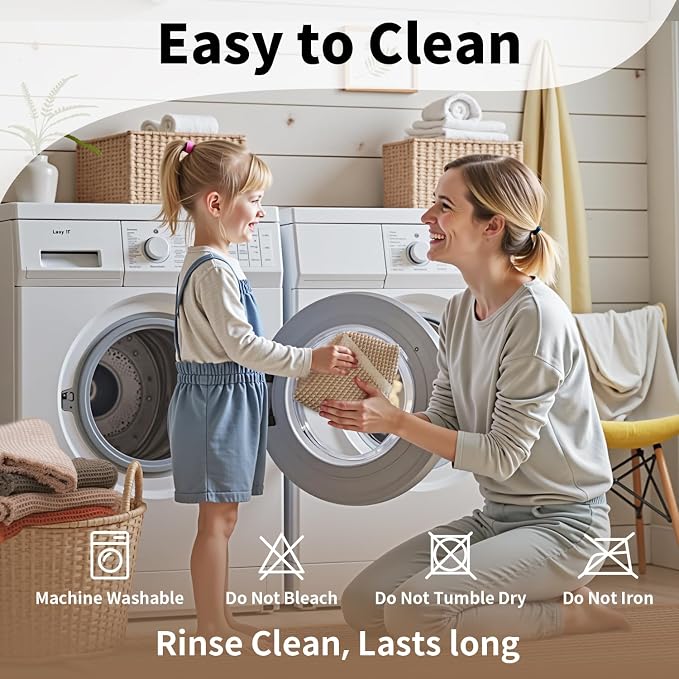 Bathroom Runner Rug Set 2 Piece - Long Waffle Bath Mat for Double Sink, Washable Bathroom Mats Non Slip Absorbent Boho Decor, 18x30 & 24x60, Khaki and White