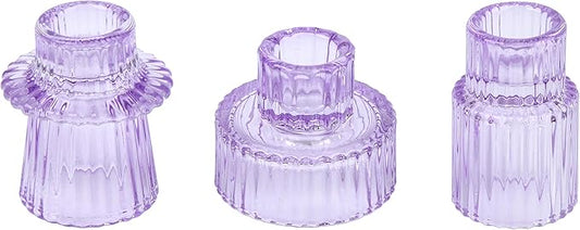 Vixdonos Glass Candlestick Holders Tealight Candle Holders for Table Centerpieces, Wedding Decor and Dinner Party (3 Pcs, Purple)