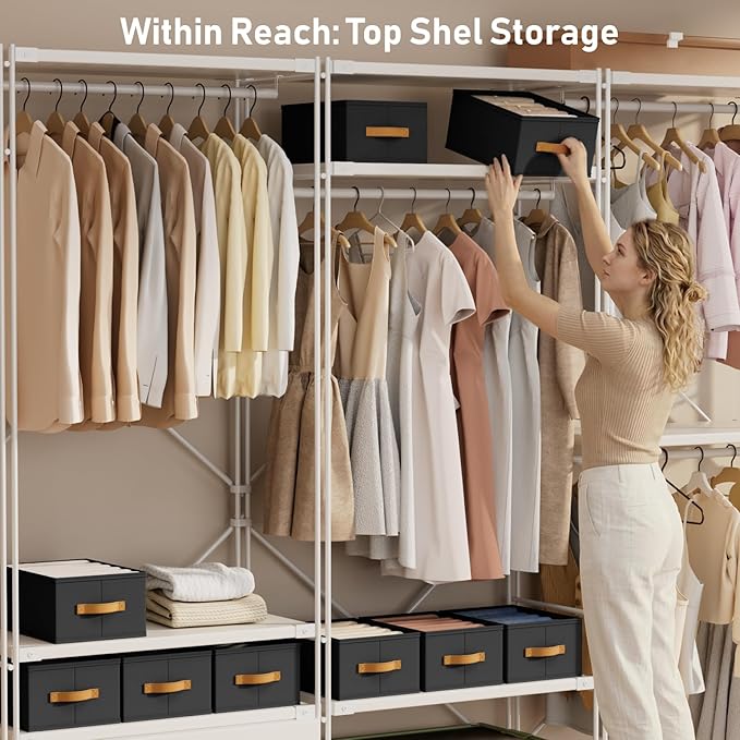 DIMJ Wardrobe Clothes Organizer - Foldable Closet Drawer Organizer Dividers for Jeans, Pants, Sweater, T Shirt, Storage Bins with Handles for Shelf