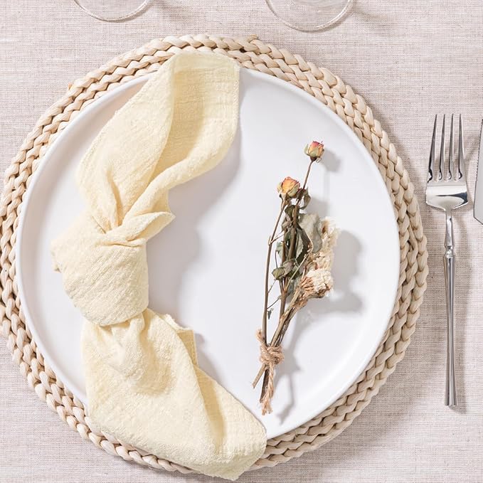 MLMW Beige Cream Napkins Cloth Set of 6 Linen Spring Summer Napkins Cloth Bulk Washable Table Napkins 16.5"×16.5" for Wedding Party Baby Bridal Shower Birthday Table Decorations