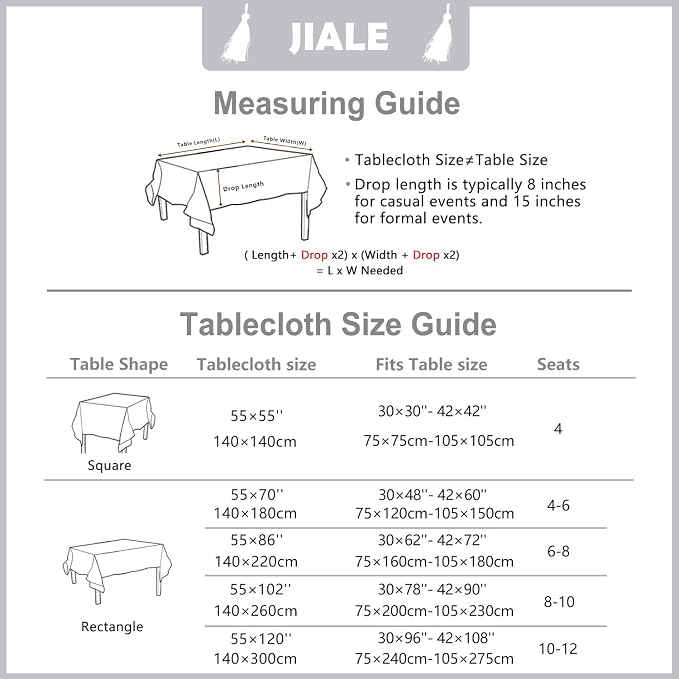 JIALE Heavy Duty Table Cloth Cotton Linen Waterproof Tablecloths Farmhouse Tablecloth, Soft and Wrinkle Free Table Cover with Tassels, Square, 55''x55'', Grey Gingham