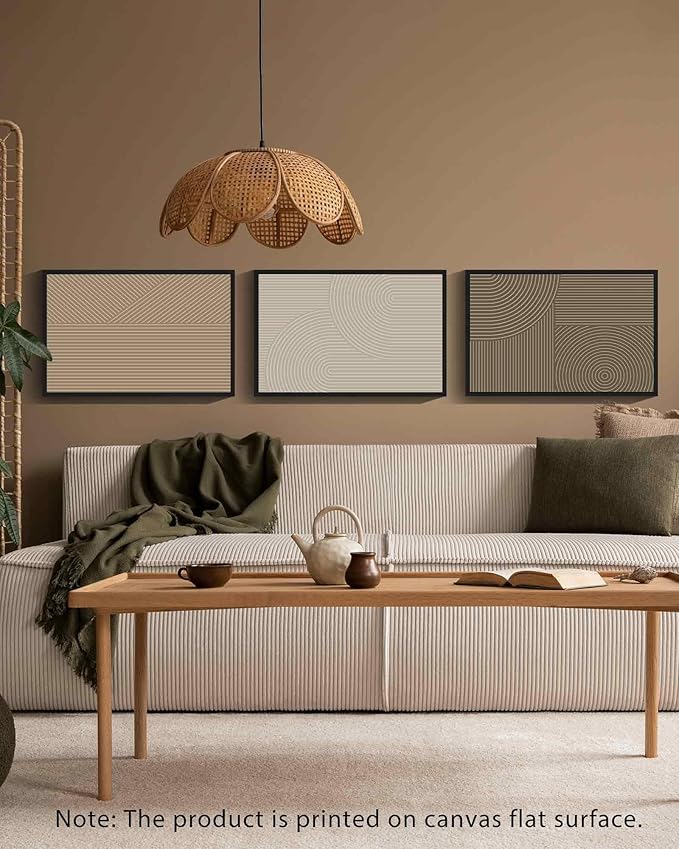 PHOPAGO 16x24in Large Minimalist Abstract Framed Wall Art Modern Boho Neutral Line Wall Decor Geometric Artwork Bedroom Living Room Black Framed