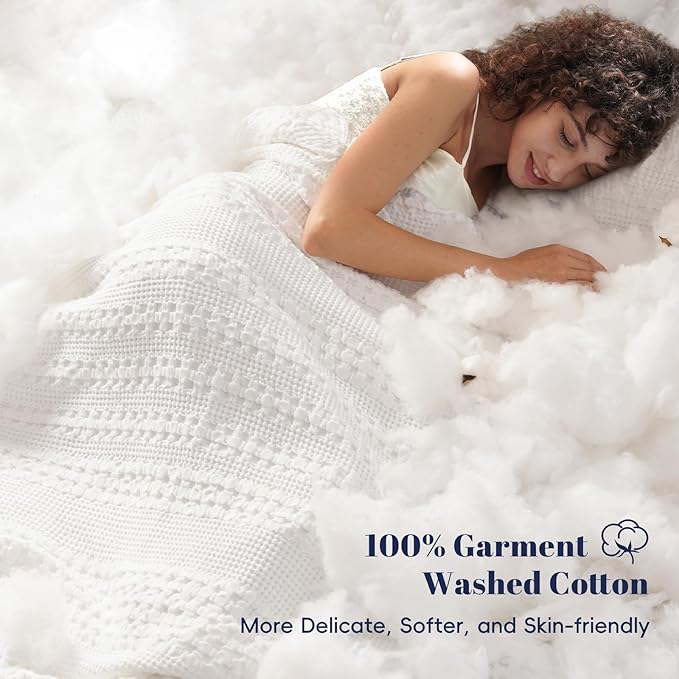 PHF 100% Cotton Waffle Weave Blanket Queen Size for Bed, Soft Lightweight & Breathable for Spring and Summer, All-Season Comfort, Luxury Aesthetic Blanket for Home Decor, 90"x90", White