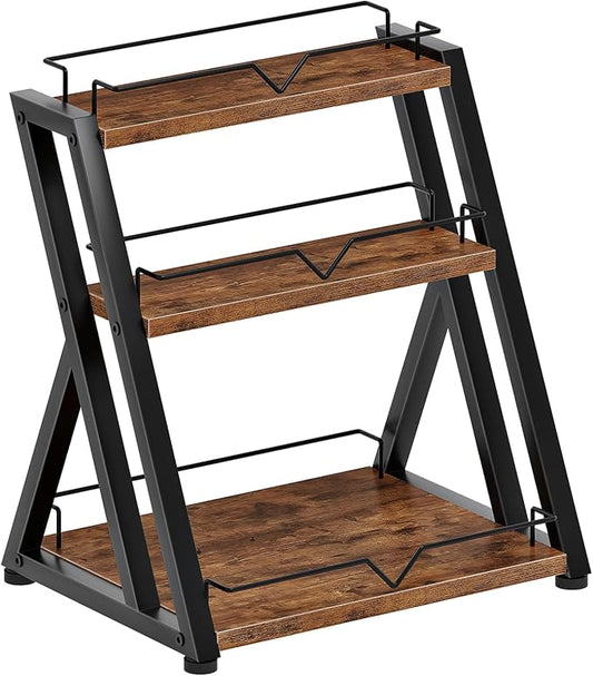 HOOBRO 3-Tier Kitchen Spice Rack, Kitchen Countertop Shelf, Desk Shelf Organizer, Dresser Top Storage Rack, for Office, Living Room, Bathroom, Rustic Brown and Black BF10TL01