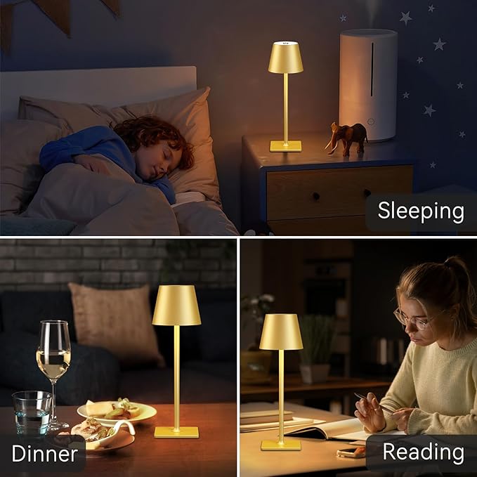 Yogaret 4 Pack Gold Rechargeable Led Cordless Table Lamps,Cordless Lamp with 6000mAh Battery Operated,Wireless Lamp for Restaurant Home Dinner Dining Kitchen Outdoor Patio,Waterproof & Portable